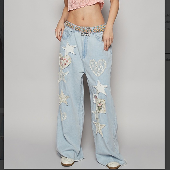 POL Light Blue Flare Jeans with Patchwork - Picture 6 of 7